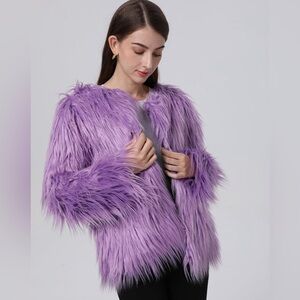 Women's Faux Fur Jacket, Shaggy Cardigan, Swifty, Lavender, Size Small, NWOT